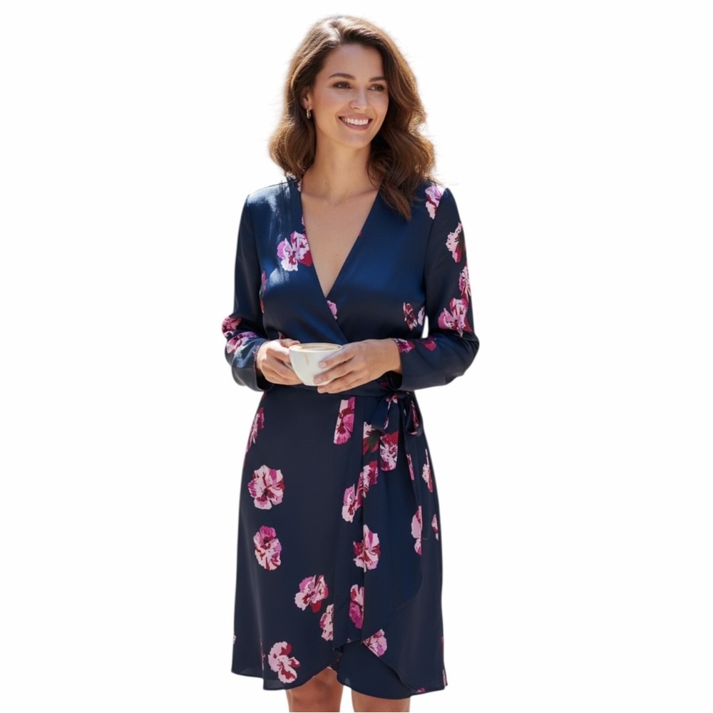 JOIE Miltona Floral Silk-Feel Wrap Dress in Midnight Navy  Luxury - Size Small